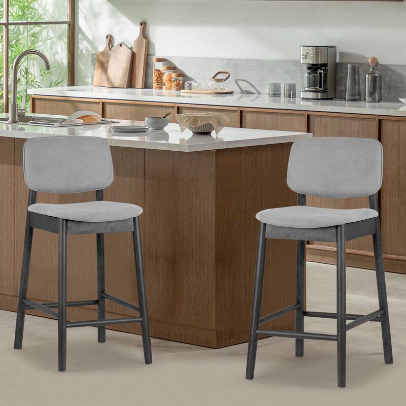 Set of 2 Azura Gray Fabric Counter Stool with Black Wood Legs