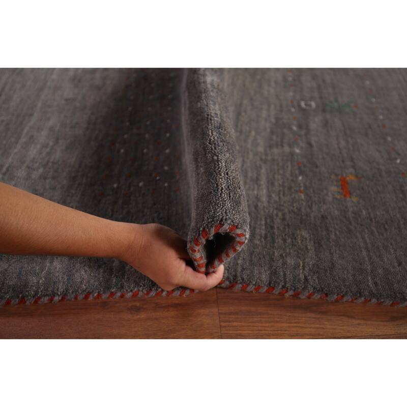 Gray & Brown Striped Gabbeh Indian Area Rug Handmade Wool Carpet - 8'2"x 9'6"