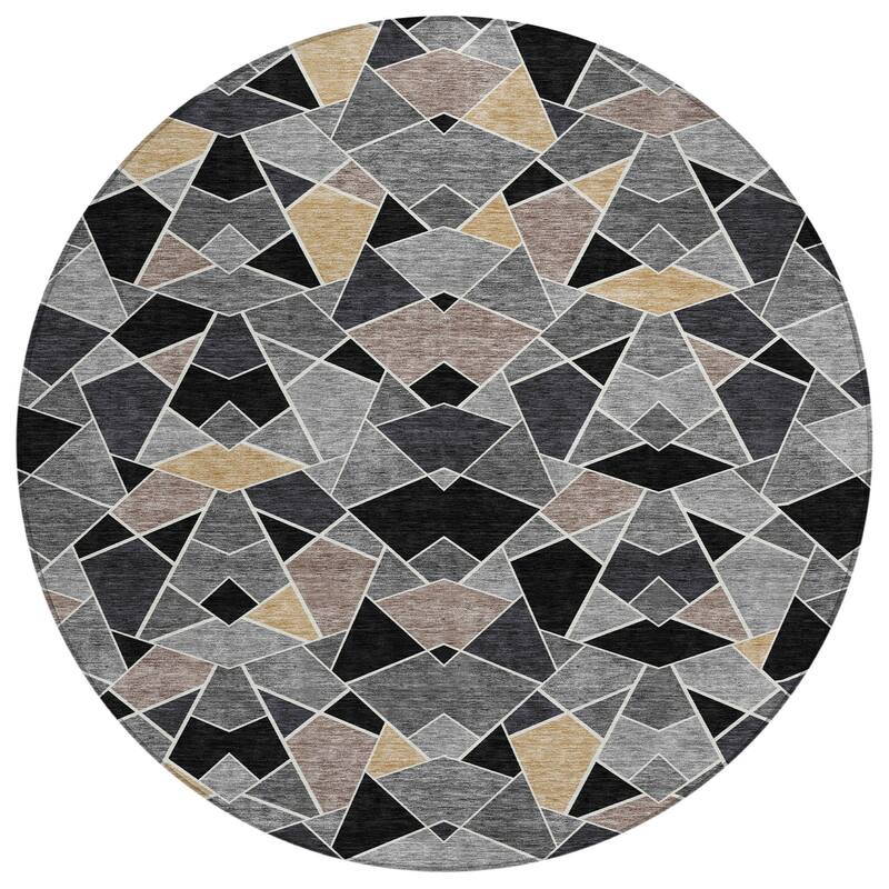 Machine Washable Indoor/ Outdoor Modern Mosaic Chantille Rug