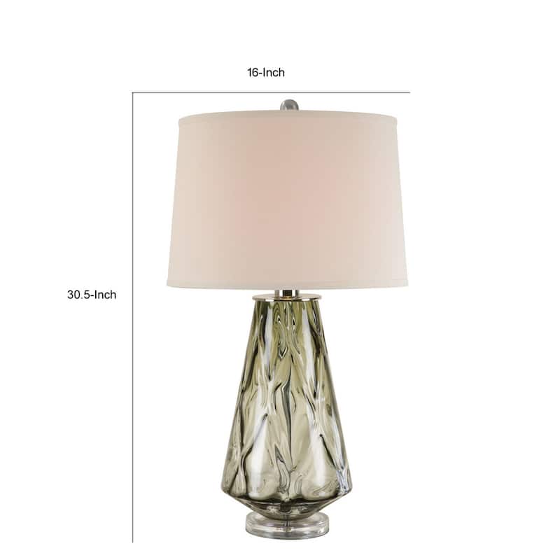 31 Inch Accent Table Lamp with White Drum Shade, Rippled Gray Glass Base