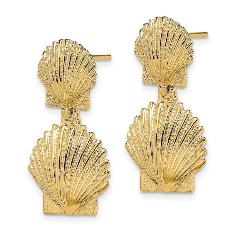 Curata 14k Yellow Gold 24.5x12.5mm Double Scallop Shell Post Earrings
