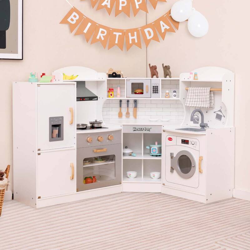 Costway Corner Play Kitchen Toddler Kitchen Playset with Range Hood, - See Details