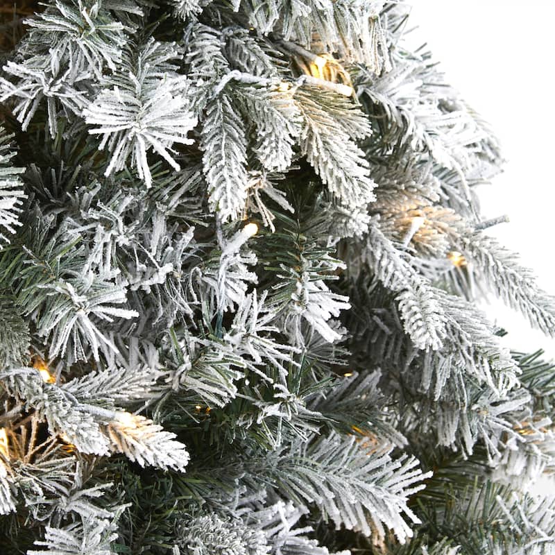 5ft Flocked Christmas Tree with Lights, Artificial Pine Tree, Holiday Decor, Realistic Holiday Tree - White - 60