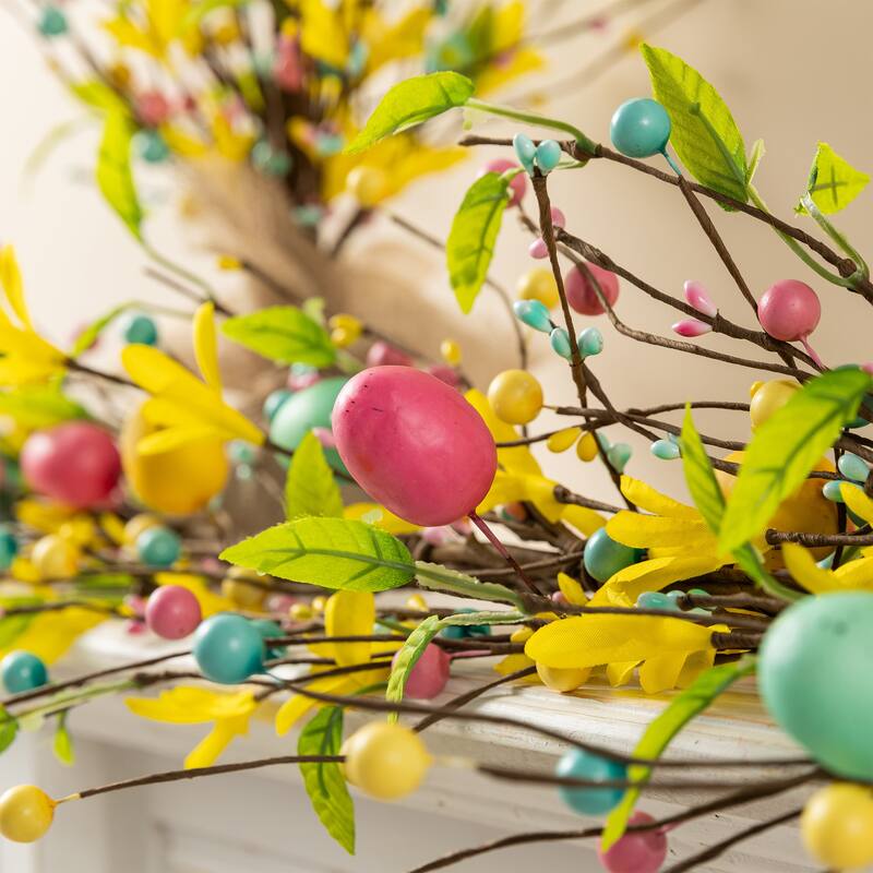 Glitzhome 72"L Easter Egg Flower Berries Lavender Garland