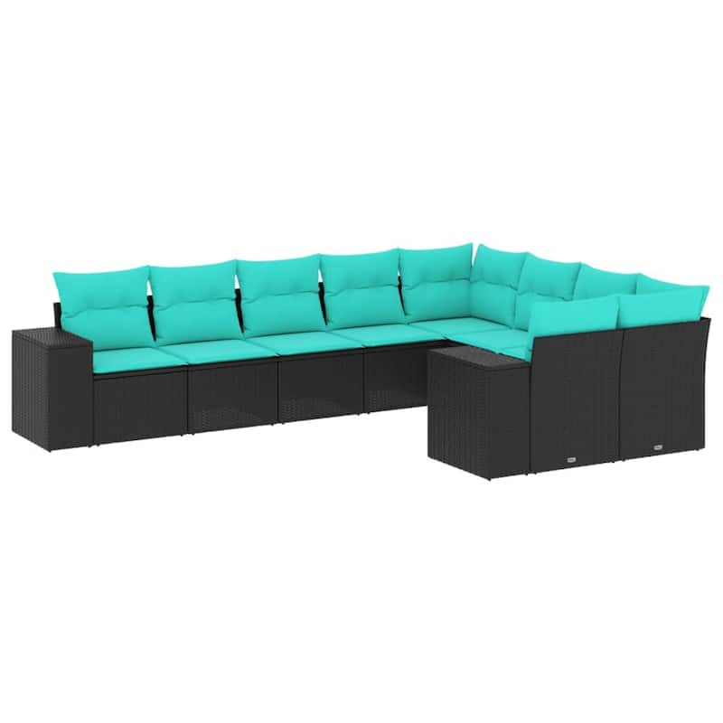 vidaXL 9 Piece Patio Sofa Set with Cushions Black Poly Rattan