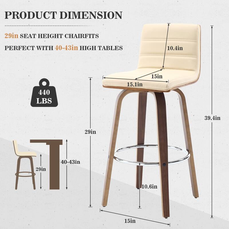 PU Leather Upholstered Swivel Barstools with Back, Set of 4