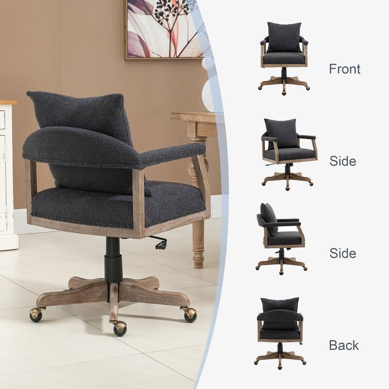 Boucle Upholstered Swivel Adjustable Height Homeoffice Chair With Wood Legs