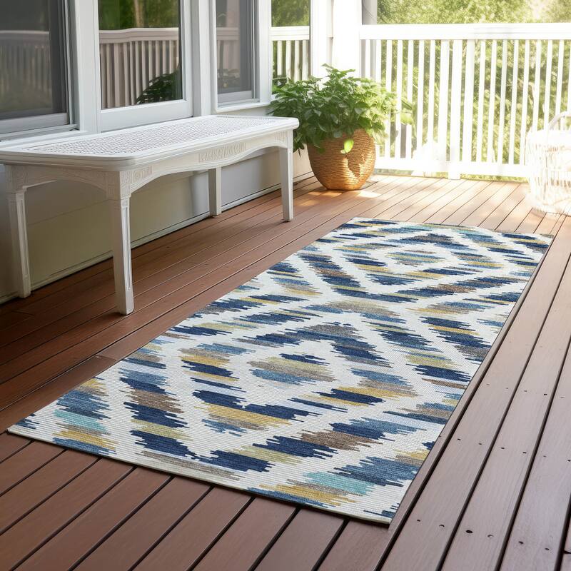 Machine Washable Indoor/ Outdoor Global Diamdon Chantille Rug - Navy - 2'3" x 7'6"