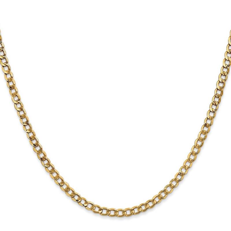 Curata 14k Yellow Gold Hollow Polished Lobster Claw Closure 3.35mm Semi-Solid Curb Link Chain Bracelet - 8 Inch