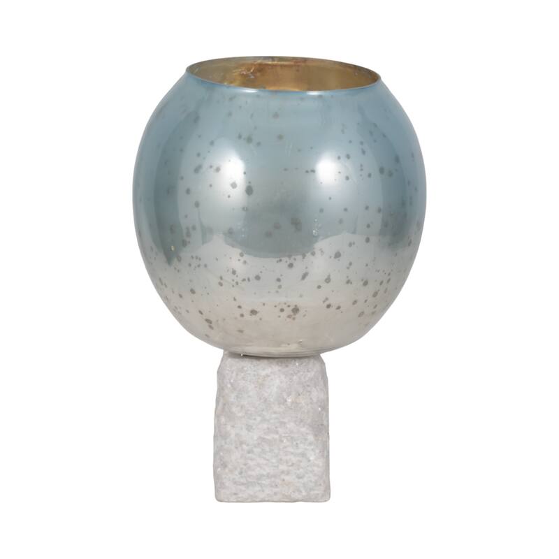 Glass Round Bowl Pillar Holder Marble Base