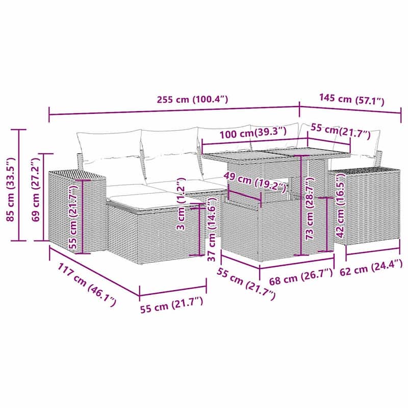vidaXL Garden Sofa Set Black, Cream white - 21.7 x 39.4 x 28.7