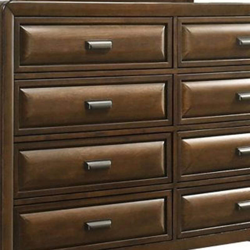 Cair Wide Dresser with 8 Beveled Drawers, Bronze Handles, Brown Wood