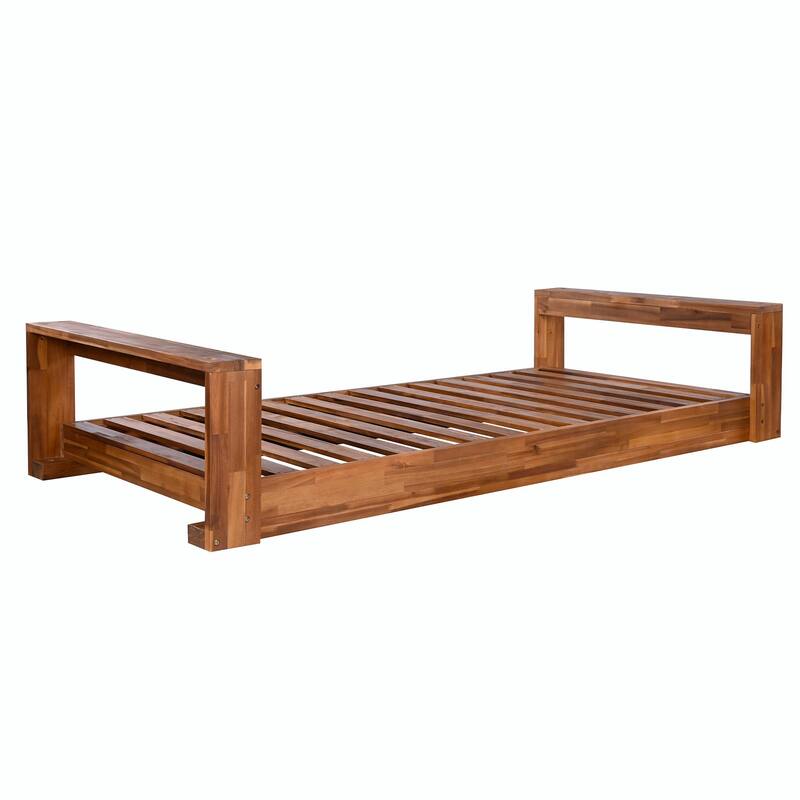 Twin Size Porch Swing Bed Seating Group, Patio Acacia Wood Swing Frame with Hemp Rope
