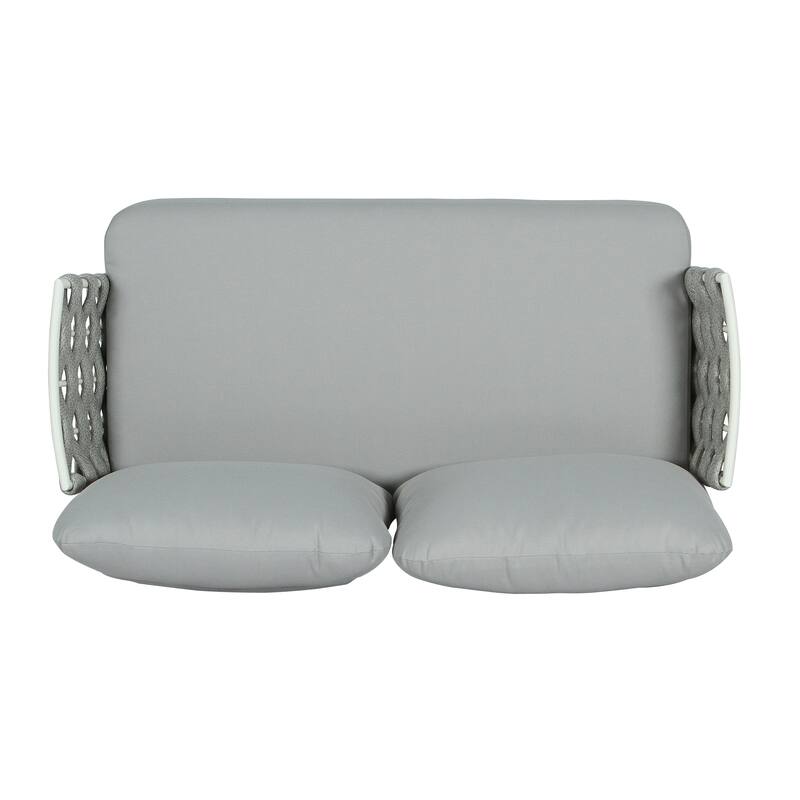 Roomfitters Steel Loveseat with Woven Rope Arms and Coffee Table