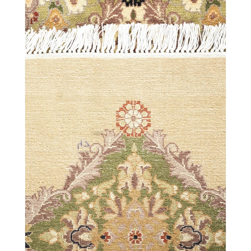 Overton Handknotted Wool Traditional Oriental Yellow Octagon Area Rug - 6' x 9'