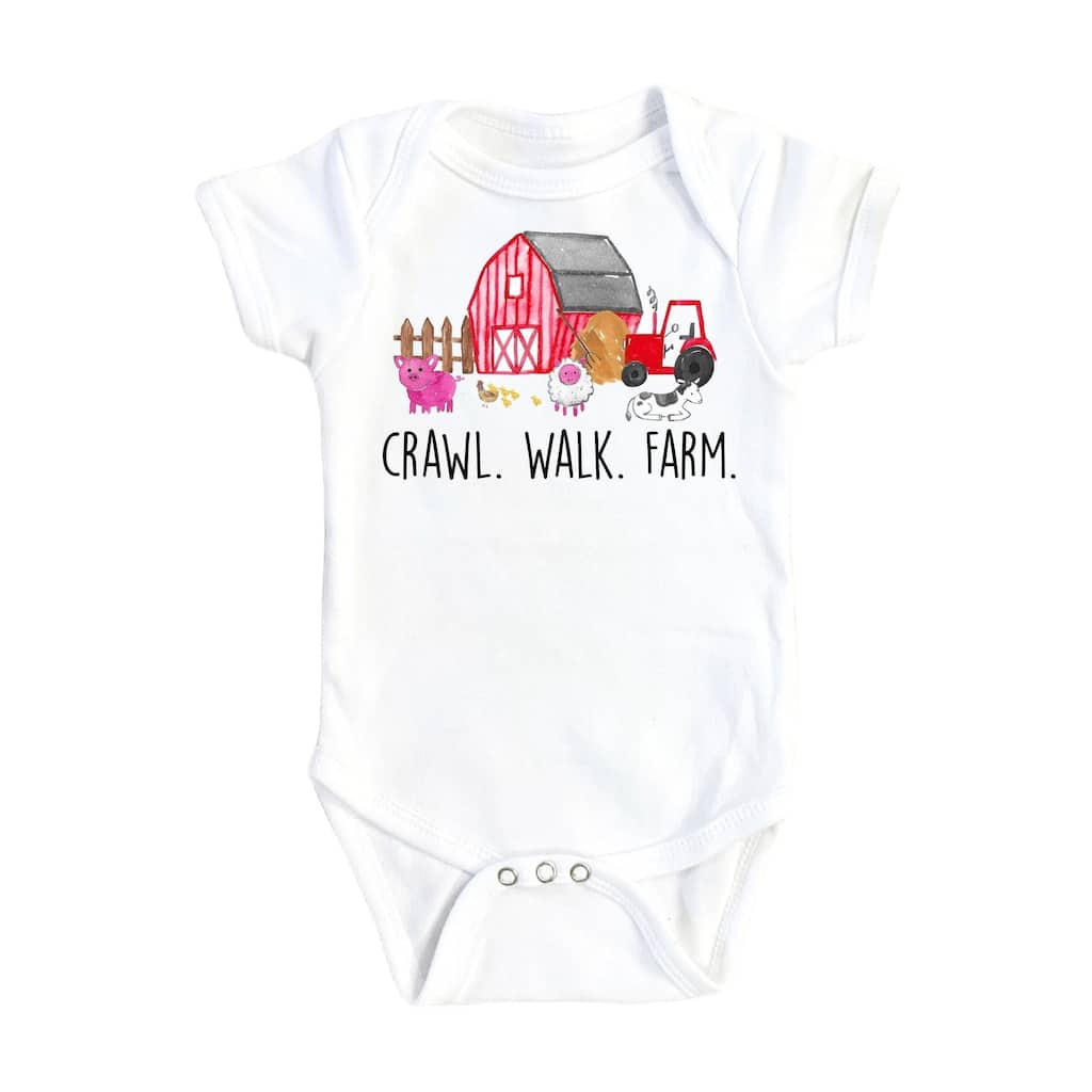 Farm Crawl - Baby Boy Girl Clothes Infant Bodysuit Funny Cute Newborn