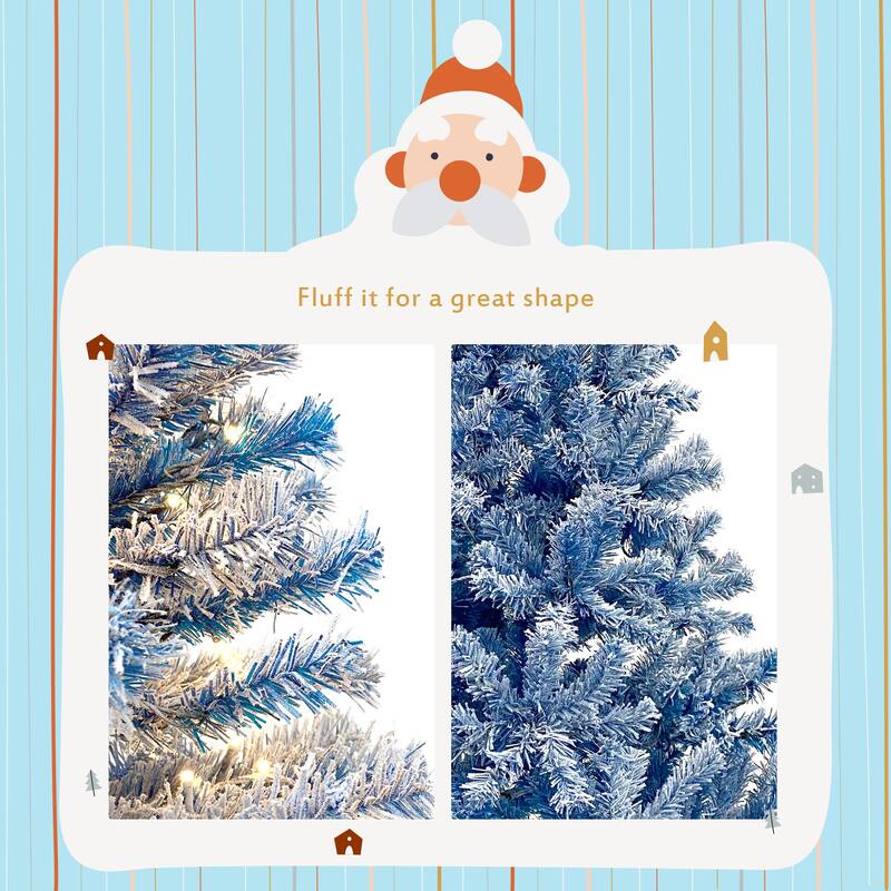 Artificial 6FT Hinged Fir Christmas Tree, Pre-Lit and Snow Flocked with 300 LED Lights for Indoor Festive Decoration
