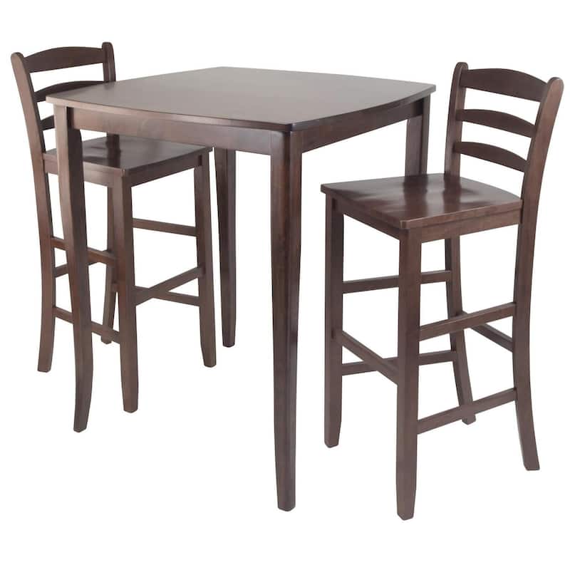 High Dining Set 3Pc - Mediterranean Pub Table & Stools - Kitchen Bar Height Furniture - Walnut Finish