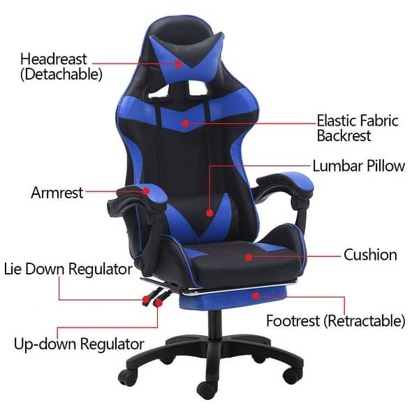 MoNiBloom Racing Gaming Chair With Lumbar Support - Ergonomic Office Desk Chair - Reclining With Footrest - Faux Leather