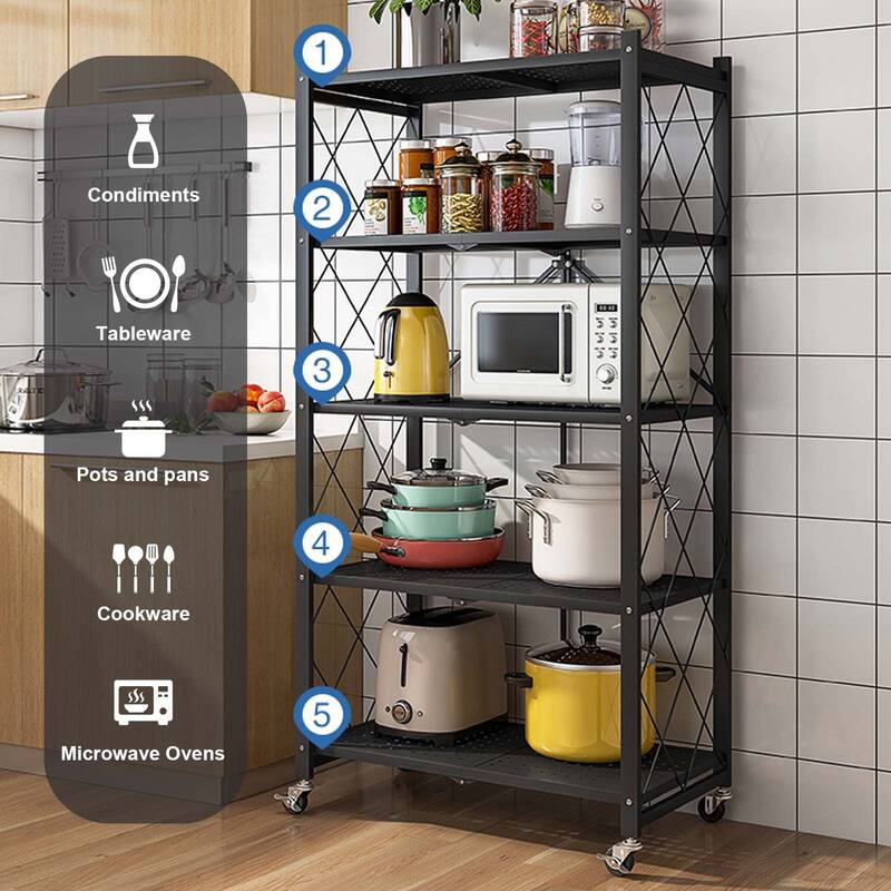 5-Tier Metal Storage Shelving Unit Foldable Storage Rack