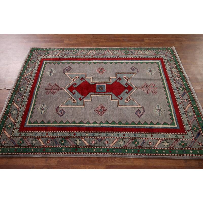 Kazak Oriental Accent Rug Handmade Wool Carpet - 4'3" x 5'8"