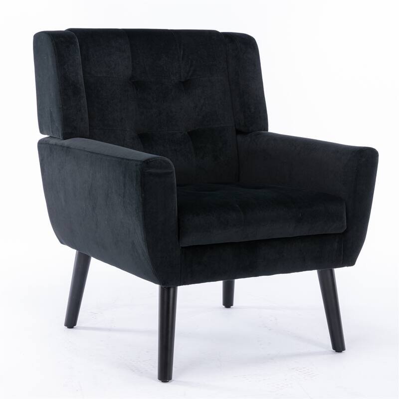 Stylish Upholstered Seating Armchair with Tapered Metal Legs, Black Single Sofa Chair Accent Chair with Flared Armrests