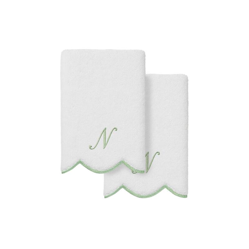 Authentic Hotel and Spa 100% Turkish Cotton Green ADORNIA Scallop Personalized 2 Piece Fingertip Towel Set - 2 Fingertip Towels - N
