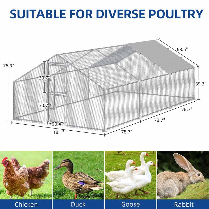 Moasis Large Metal Chicken Coop Cage with Cover Poultry Fence Outdoor,Poultry Cage for Rabbits Goose Ducks