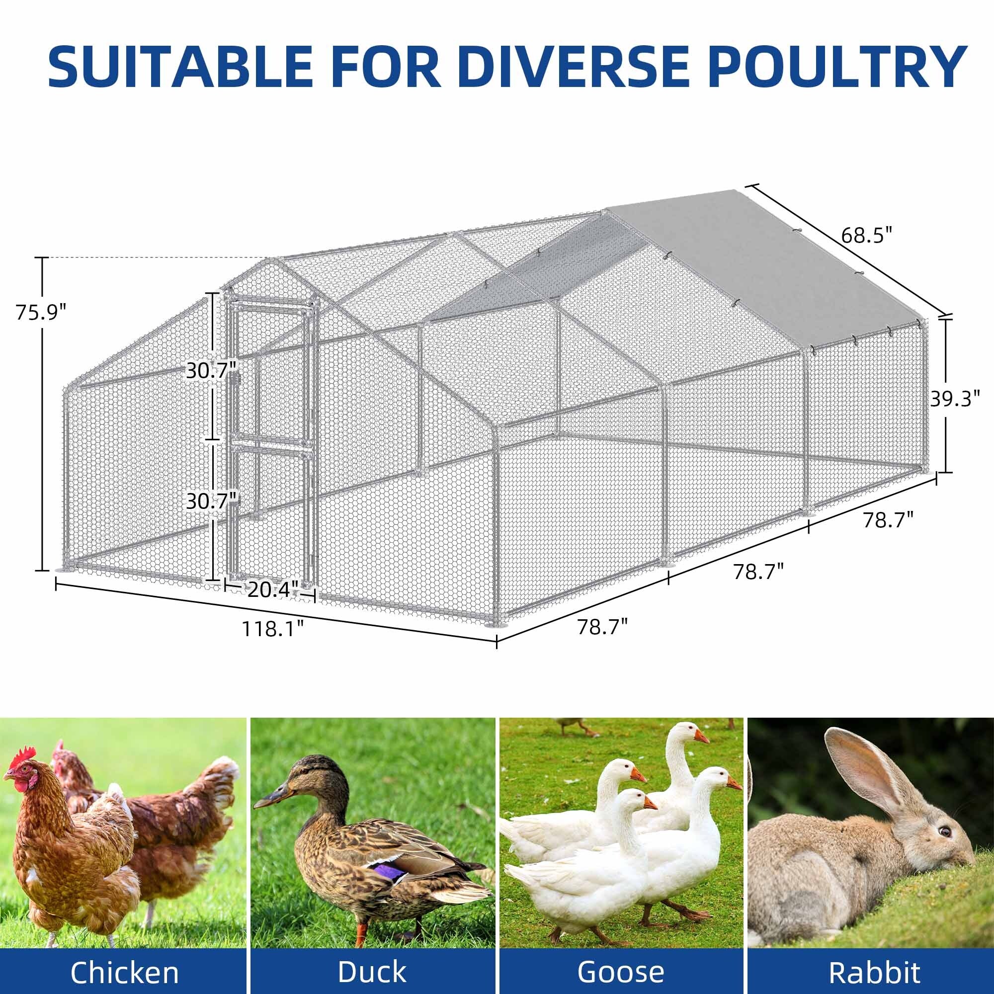 Moasis Large Metal Chicken Coop Cage with Cover Poultry Fence Outdoor,Poultry Cage for Rabbits Goose Ducks