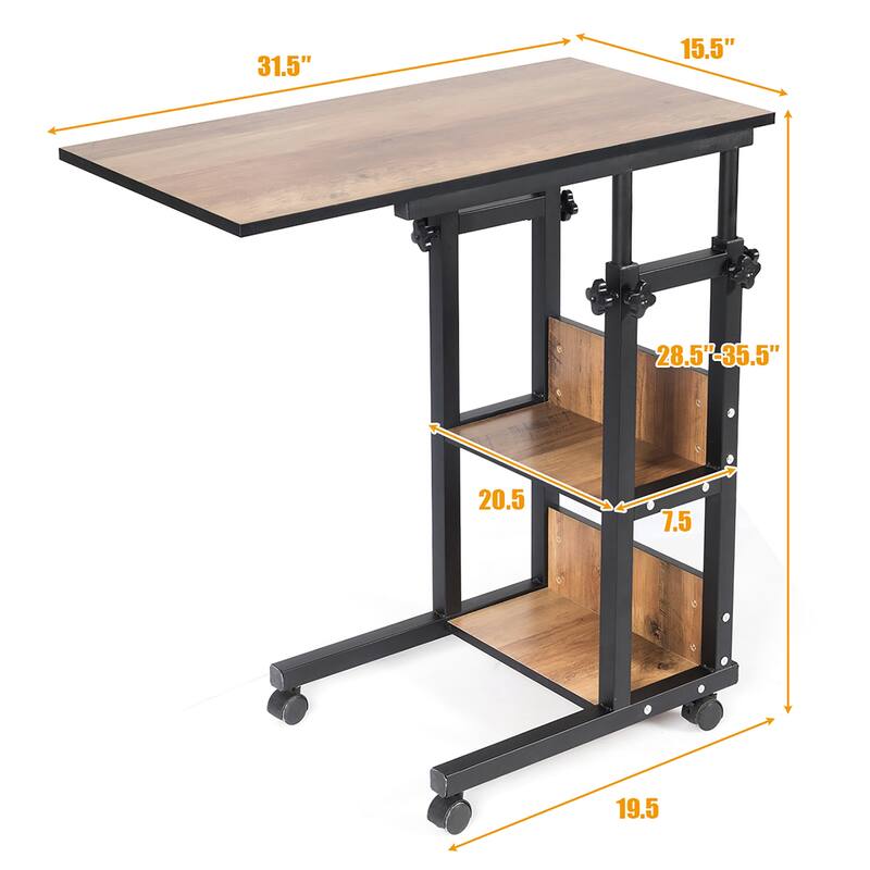 C Table Height Adjustable Mobile Couch Table Desk Sofa Side End Table