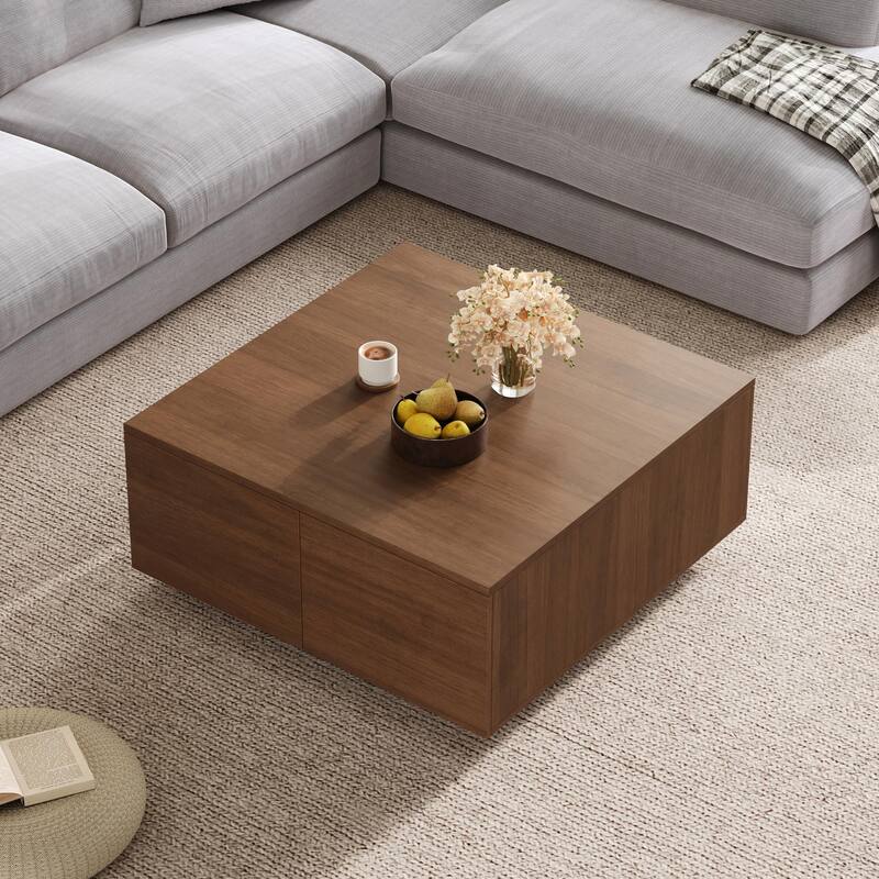 33.25" Square Coffee Table with 4 Storage Drawers