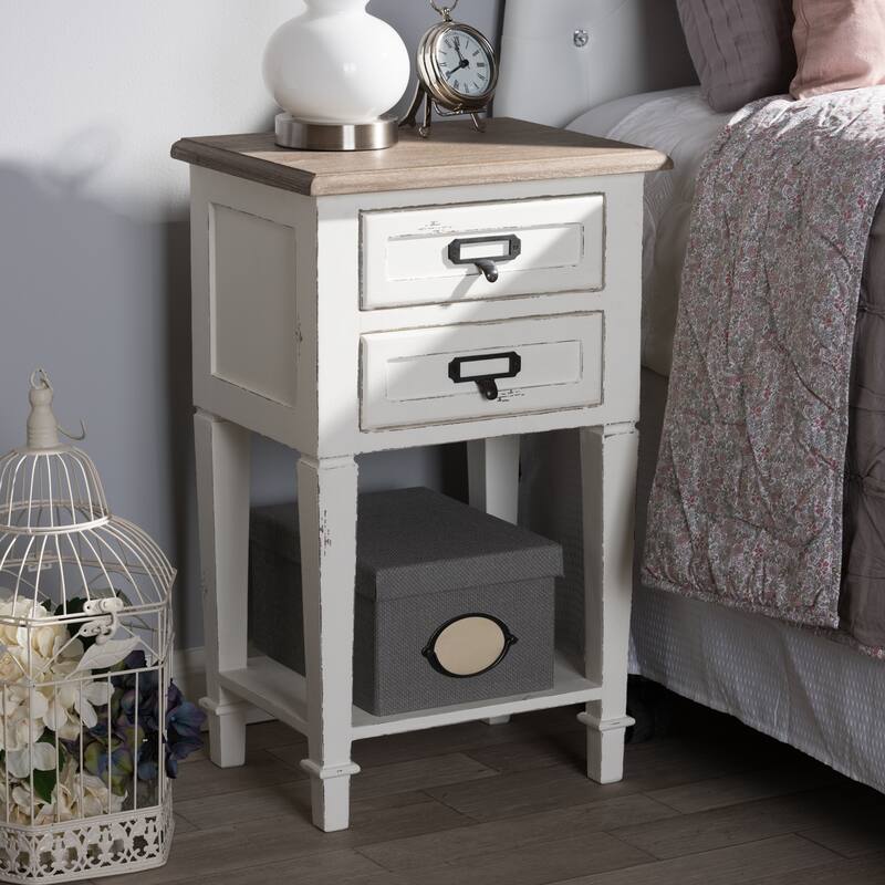 Side Table with Drawer - Weathered Oak & White Nightstand - 15.75" Wide Accent Table