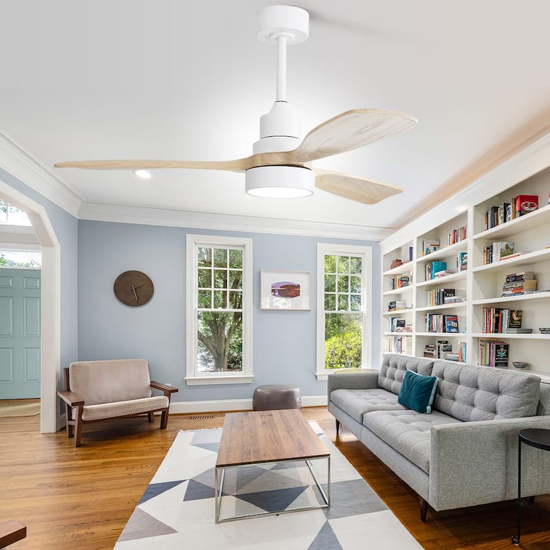 48 Inch Smart Wood Ceiling Fan with Light and Remote/App Control, Integrated LED Included