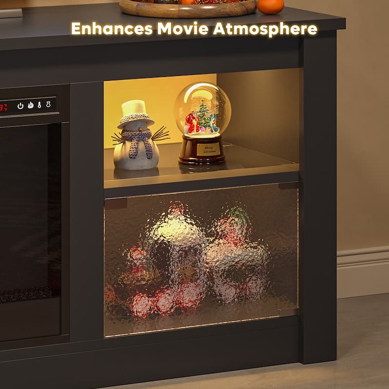 Bestier 63 in. Freestanding Media Console Electric Fireplace TV Stand Fits TV's Up to 70 in. with Cabinet - 62 inches