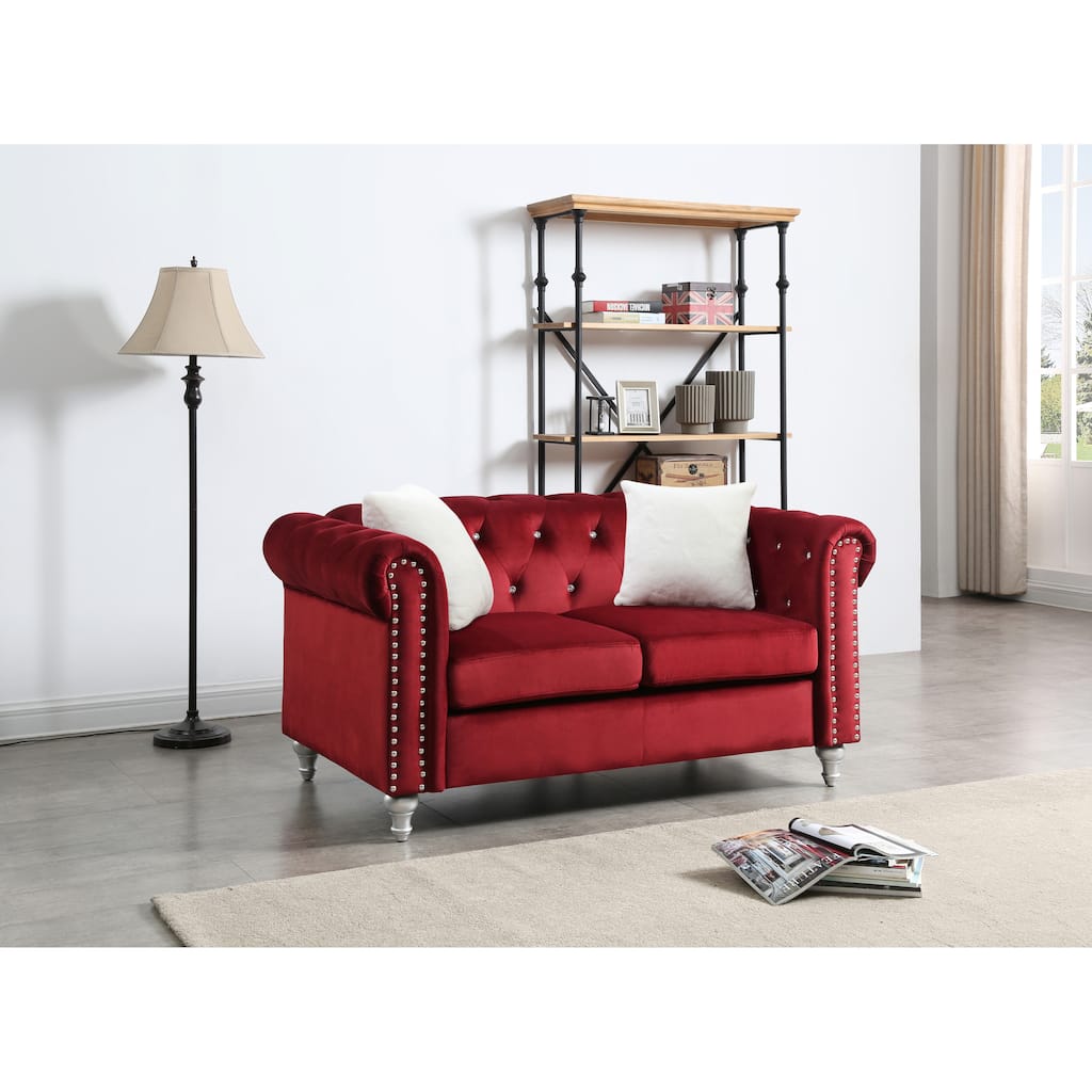 Glory Furniture Raisa Microsuede Velvet Tufted Loveseat