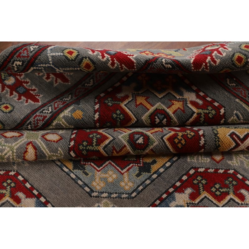 All-Over Gray Kazak Oriental Area Rug Handmade Bedroom Wool Carpet - 6'5" x 9'10"