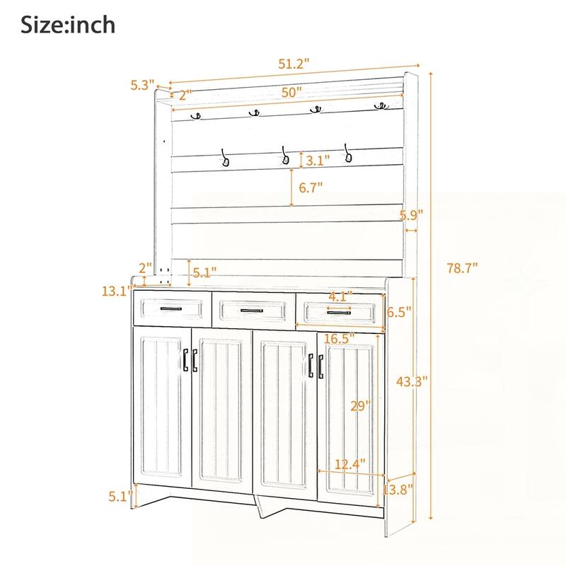 Four-Door Shoe Cabinet with Coat Rack