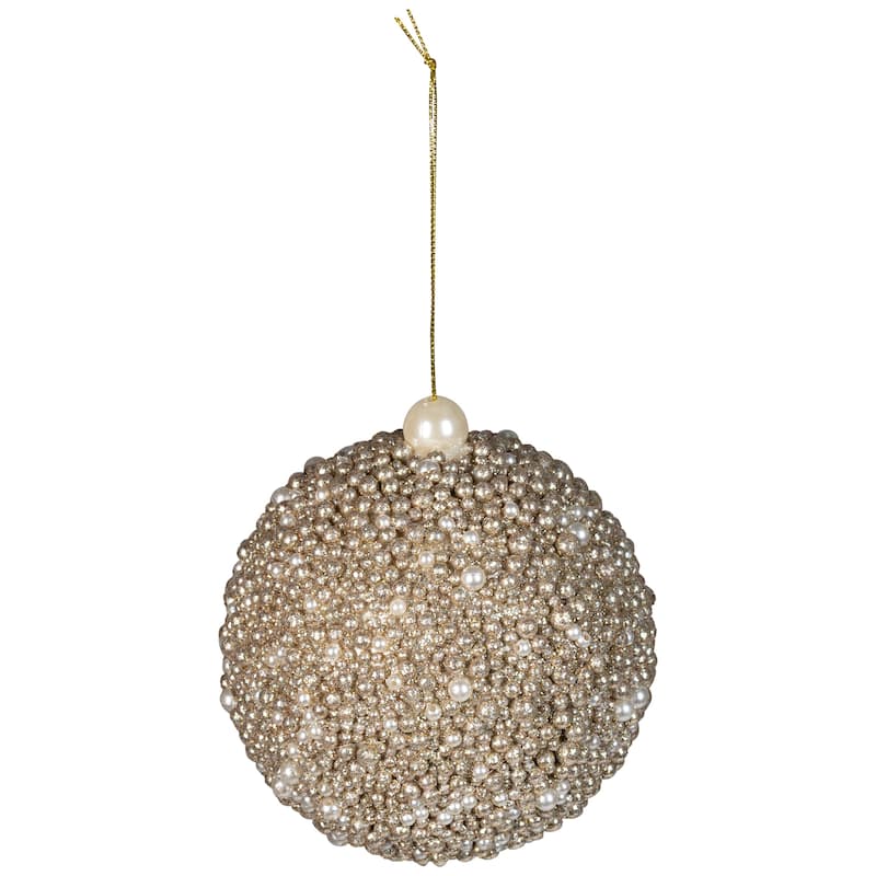 4" Gold Glitter Beaded Christmas Ball Ornament