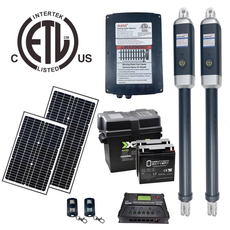 ALEKO GG1300SLV Solar Powered Dual Swing Gate Opener for Gates Up to 1760 lb