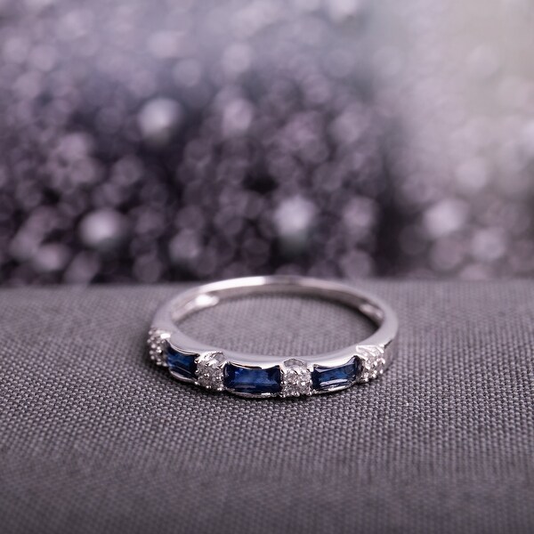 Miadora 10k White Gold Sapphire and 1/10ct TDW Diamond Ring (H-I, I1-I2). Opens flyout.