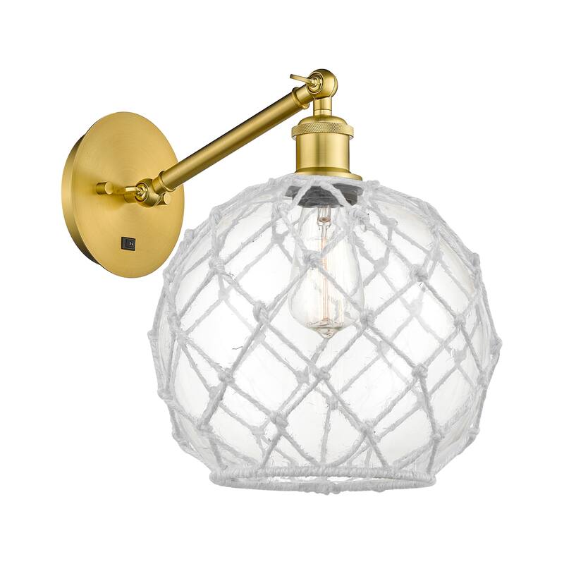 Innovations Lighting Endless Possibilities Ballston - Farmhouse Rope - 1 Light 10" Adjustable Sconce - Arm Adjusts Up and Down - Clear Glass with White Rope/Satin Gold