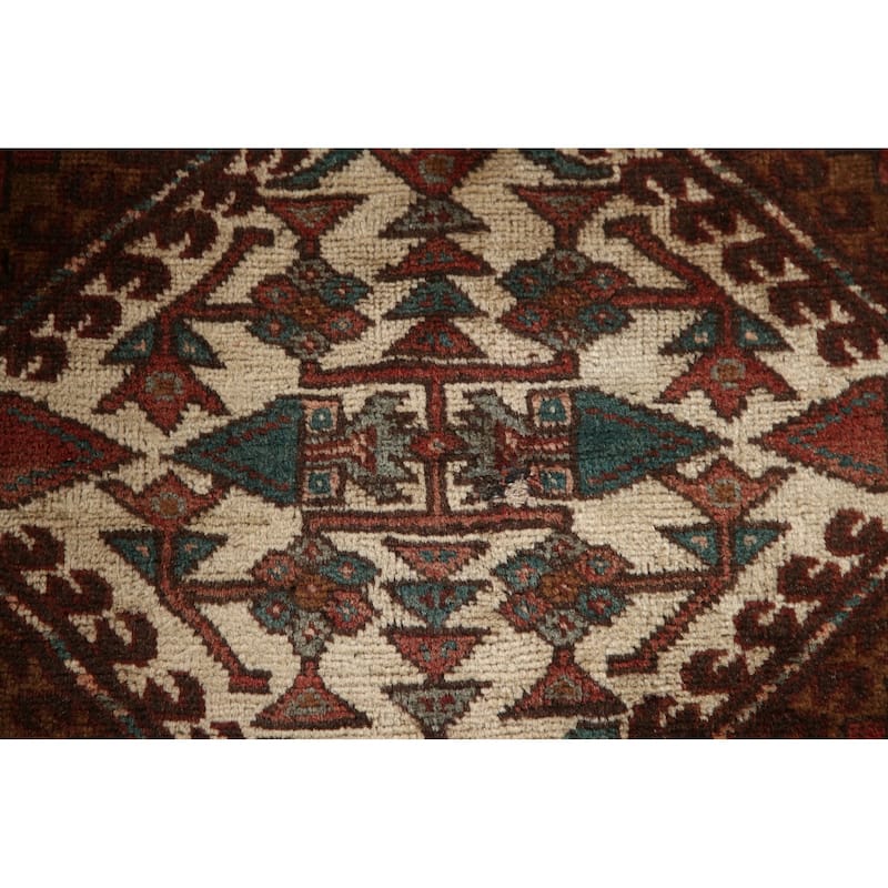 Red Ardebil Persian Vintage Runner Rug Handmade Hallway Wool Carpet - 3'3"x 9'3"