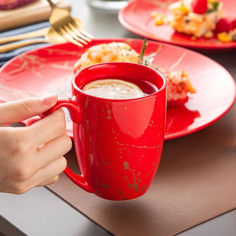LOVECASA 16-Piece Porcelain Color Glaze with Gold Dinnerware Set