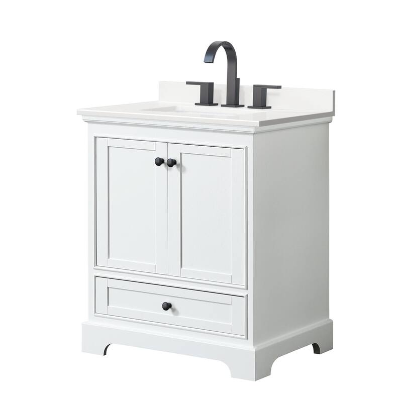 Wyndham Collection WCS202030S-QTZ-US3MXX Deborah 30" Free Standing - White / White Quartz Top / Matte Black Hardware