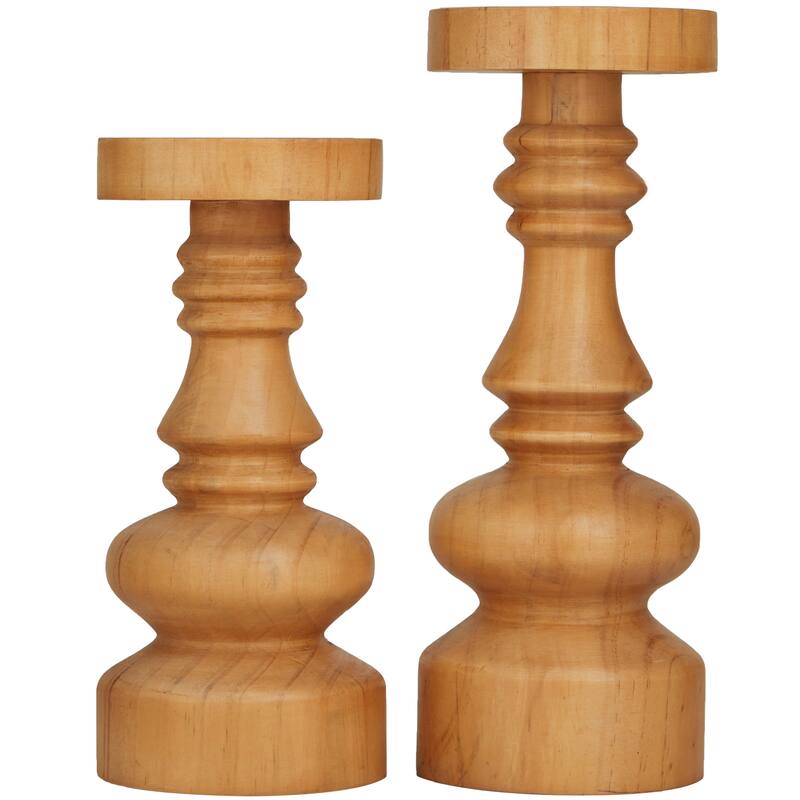 Brown or White Wood Beaded Pillar Candle Holder (Set of 2)