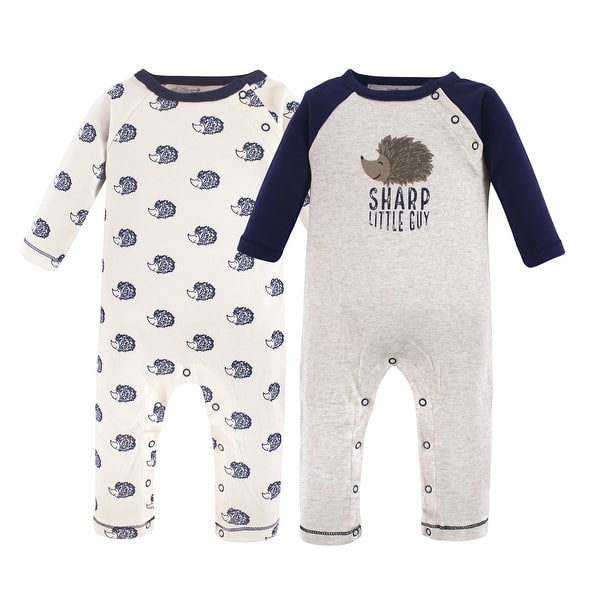 slide 1 of 1, Touched by Nature Baby Boy Organic Cotton Coveralls 2pk, Hedgehog 0-3 Months - Hedgehog