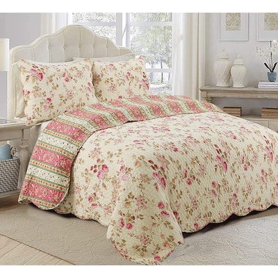 Cozy Line Charleston Cottage Floral Reversible Cotton 3-piece Quilt Set