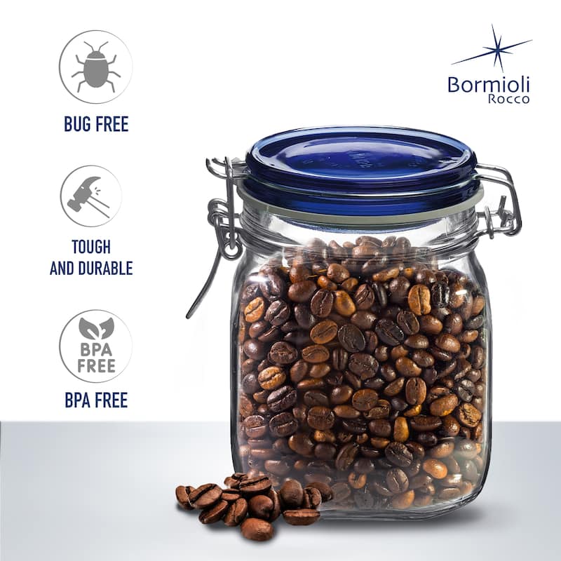 Bormioli Rocco Set of 2 Fido Jars with Blue Lid