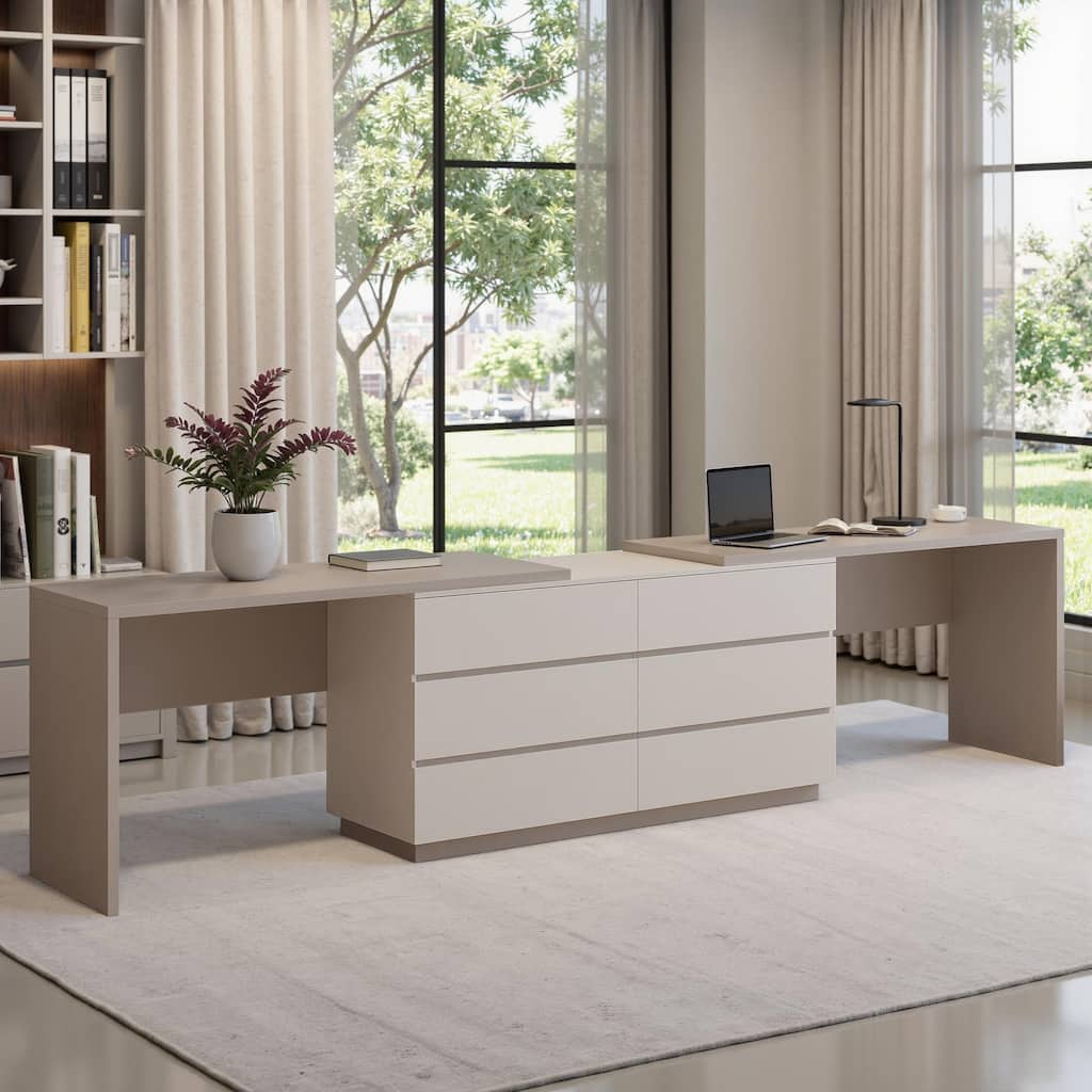 144.26'' Home Office Expandable Dresser Desk With 6 Drawers