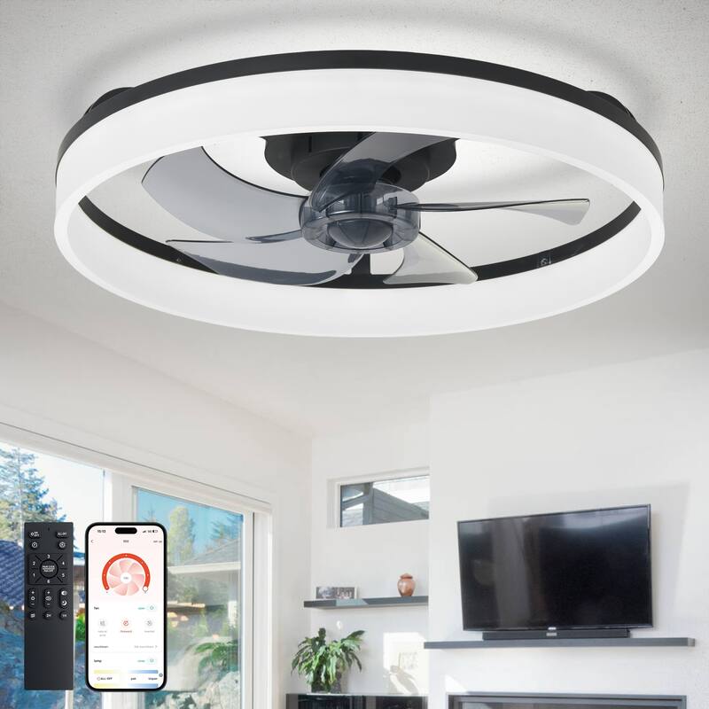 Ceiling Fan with Light: Low Profile, App Remote Control, 6-Speed, 3 CCT, Quiet DC Motor, Dimmable LED, 20" /16"